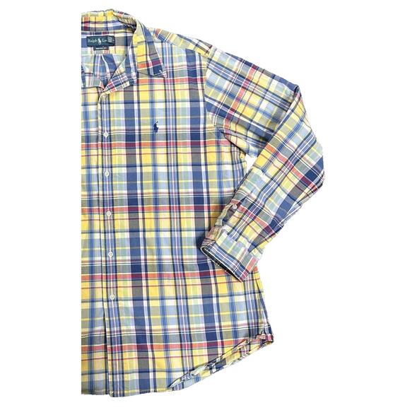 Ralph Lauren Shirt Mens XL Blue‎ Yellow Plaid Long Sleeve Button Up Custom Fit - Picture 5 of 12